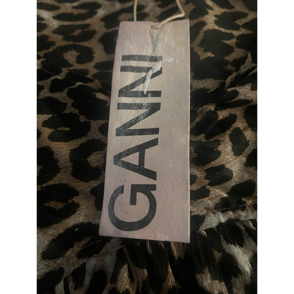 Ganni Blouse Womens Size 32 EU or XXS US Leopard Print Tie Front Short Sleeve - Picture 9 of 10